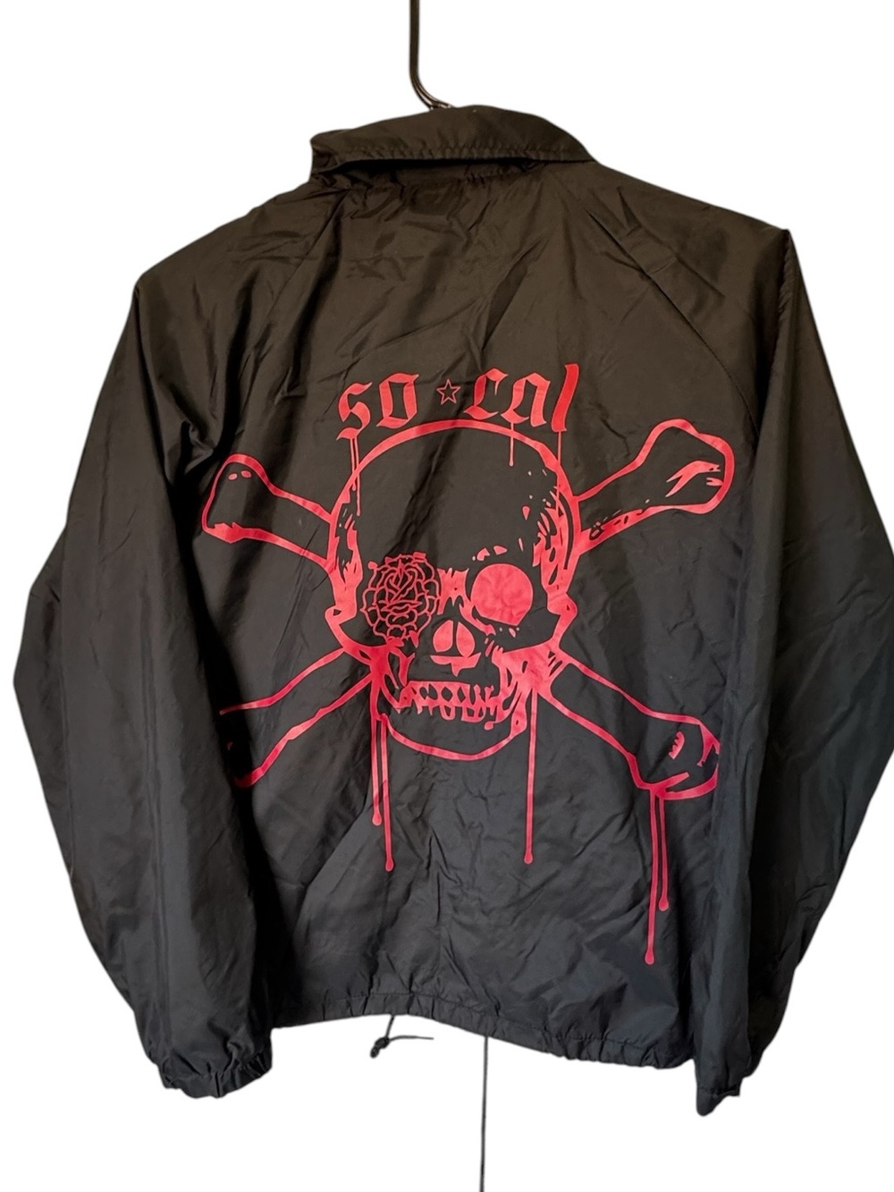 No Fear So-Cal Skull Graphic Skate Windbreaker Snap Jacket Black Red Men’s S Y2K